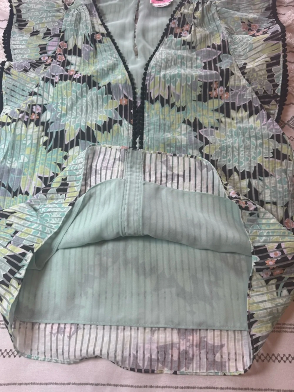 NWOT Kate Spade Dahlia Bloom Burnout Mint Floral Pleated V-Neck Small Top